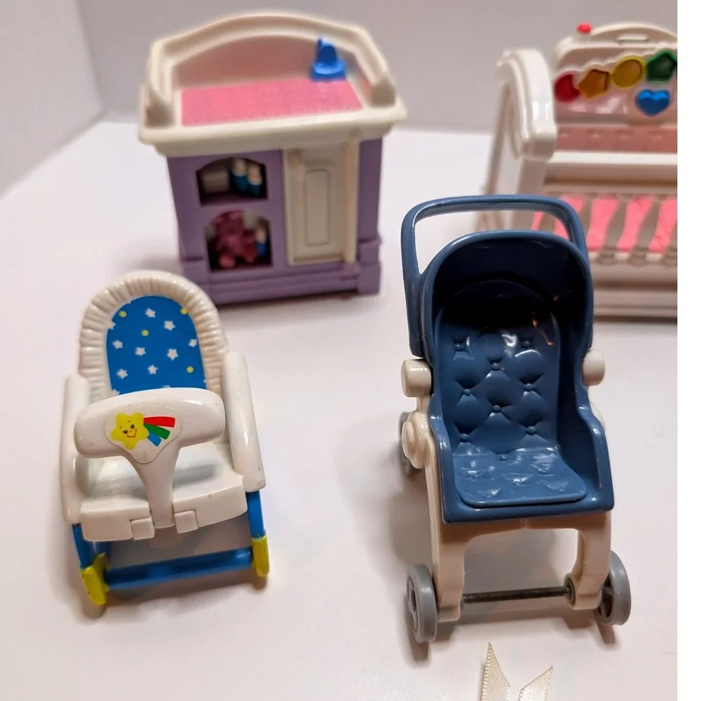 Vtg 90's Fisher Price Loving Family Dollhouse Nursery Furniture Lot Baby Crib
